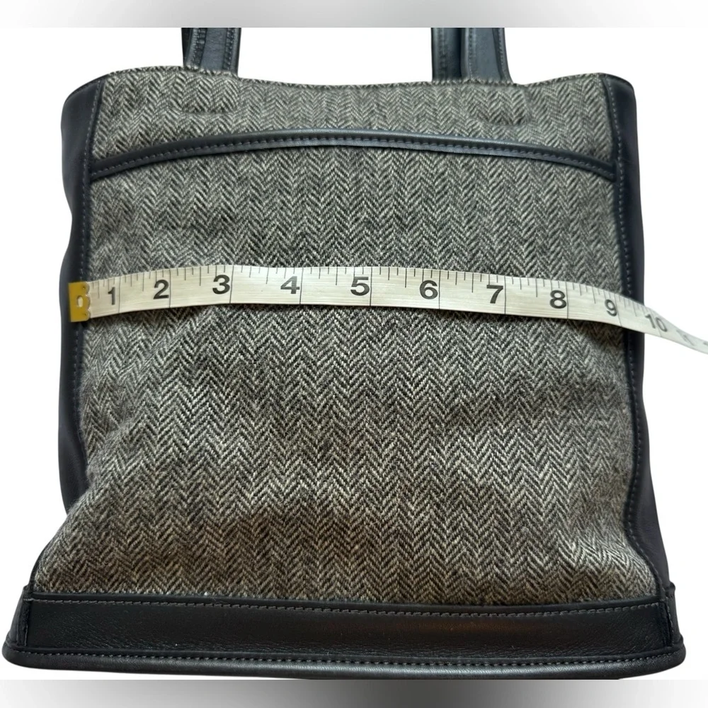 Coach Vintage Y2K 1999 Bleeker Black Leather Gray Tweed Wool Tote Shoulder Bag